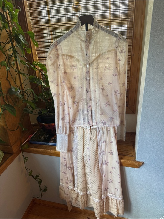 Gunne Sax Dresses & Skirts - RARE 1981 Gunne Sax Sheer skirt top set cottagecore floral Two-Piece bridal prom